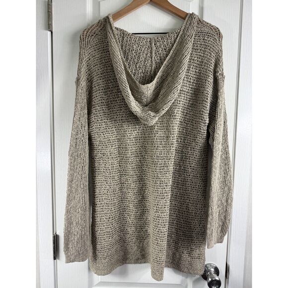 J Jill Pure Jill Pullover Open Knit Hooded Sweater Tan Cotton Women's M - NWT - Picture 2 of 11